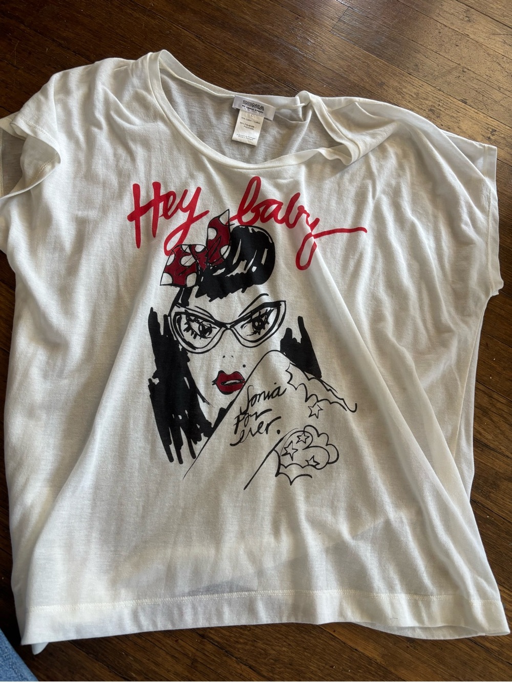 Sonia Rykiel White Tee with Red Script Accent vintage 90’s
